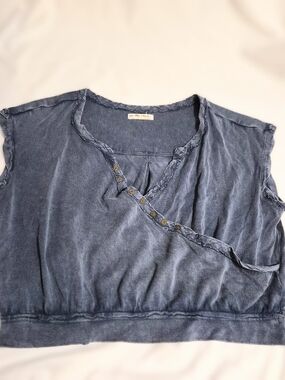 Free People We The Free Blue Crochet Back Henley Tank